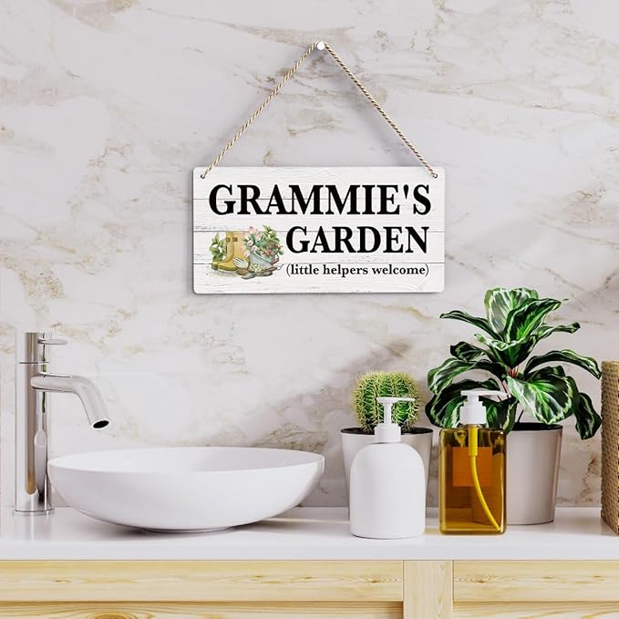Grammie Gifts Outdoor Garden Wooden Sign Decor, Indoor Garden Decoration Hanging Signs 12x6 Inches, Outdoor Porch Yard Wall Art Decor Sign, Mother's Day Gifts Birthday Gift for Mom Grandma