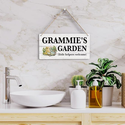 Grammie Gifts Outdoor Garden Wooden Sign Decor, Indoor Garden Decoration Hanging Signs 12x6 Inches, Outdoor Porch Yard Wall Art Decor Sign, Mother's Day Gifts Birthday Gift for Mom Grandma