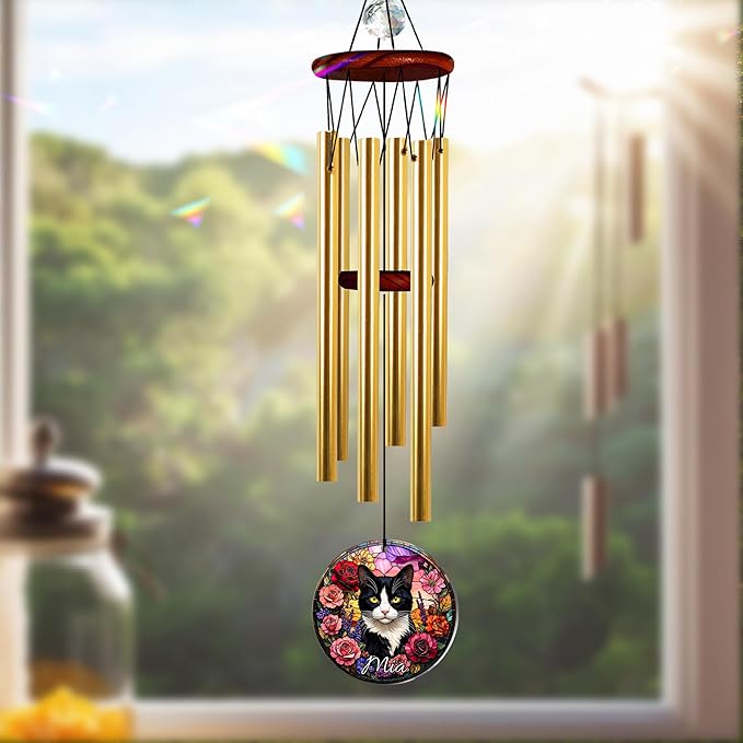Personalized Pet Memorial Wind Chimes, Sympathy Gift for Loss of Dog Cat Lovers, Custom Photo Crystal Memory Ornament, Pet Remembrance Keepsake, Memorial Windchimes for Grandma Mom Garden Décor