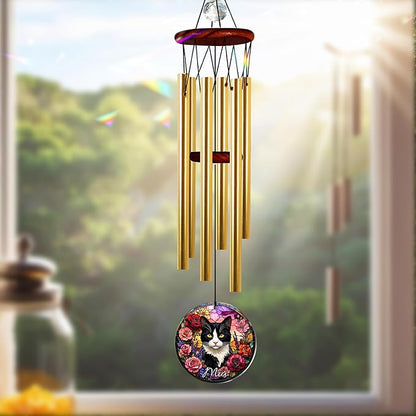 Personalized Pet Memorial Wind Chimes, Sympathy Gift for Loss of Dog Cat Lovers, Custom Photo Crystal Memory Ornament, Pet Remembrance Keepsake, Memorial Windchimes for Grandma Mom Garden Décor