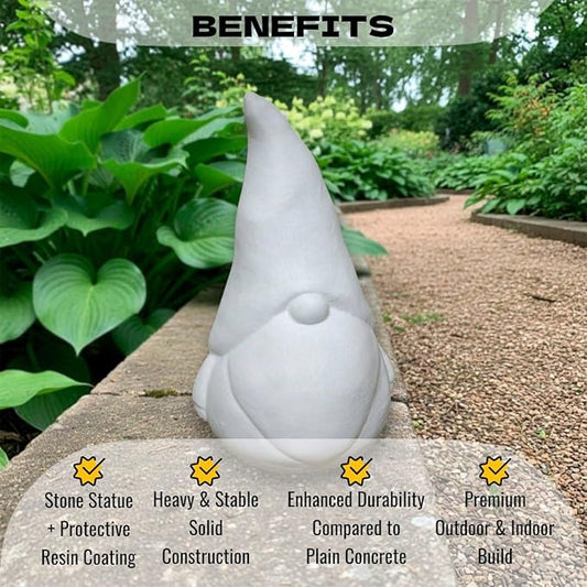 OLOMA Minimalist Garden Gnome Statue Concrete Stone Outdoor Sculpture with Protective Resin Coating Weather Resistant Garden Decor Accent Heavy Durable Patio Lawn Entryway Accent