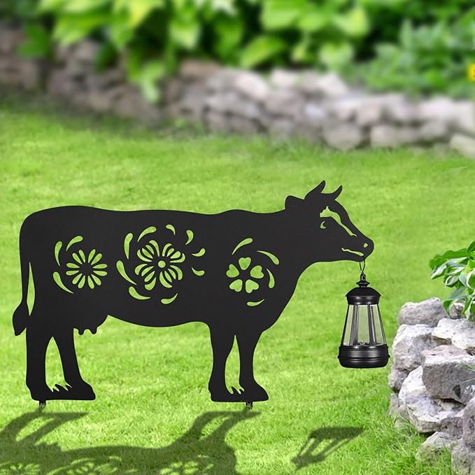 2Pack Solar Outdoor Garden Lights Stakes Solar Metal Flower Cow Lawn Deco Statue Patio, Outdoor Decor, Garden Decorations, Lawn Ornaments