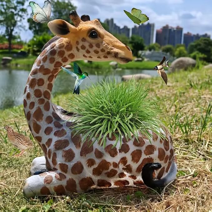 Giraffe Planter Statue for Home Decor - Cute Animal Flower Pot Holder for Indoor Outdoor Garden Balcony - Resin Succulent Planter Gift for Housewarming Birthday Party