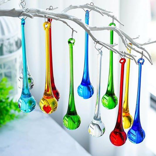 H&D 6pcs 5.9inch Mix Color Large Crystal Raindrop Chandelier Prisms Hanging Drops Pendants DIY Parts