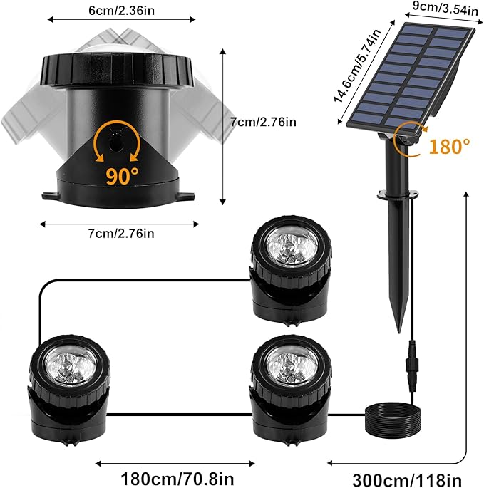 Solar Underwater Pond Lights, Super Bright RGB LED Submersible Pond Light Color Changing Spotlights IP68 Waterproof Fountain Lights for Fish Aquarium Tank Garden Yard Pool (3-in-1)