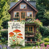 Hello Sunshine Garden Flag 12x18 inch Double-Sided Small Burlap mushrooms Yard Outside Lawn Rustic Farmhouse Flags Decorations