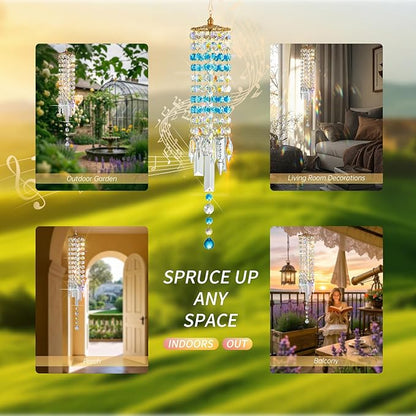 Crystal Wind Chimes for Outside with Rainbow Light Reflections Glass Bells and Rose Gold Alloy Hooks Indoor Outdoor Decor for Home Garden Patio Porch Birthday House Warming (Sky Blue)