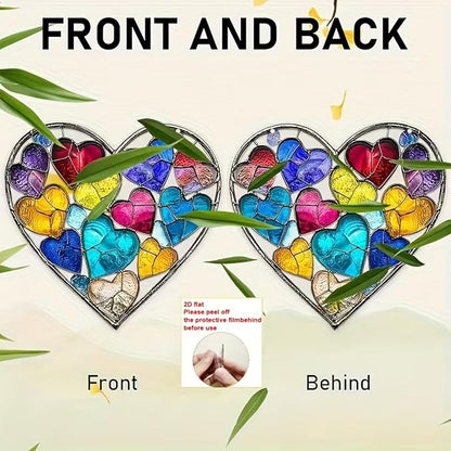Valentine's Day Sun Catcher for Window Hanging with Colorful Hearts Designs Acrylic Suncatchers Hanging Ornaments Romantic Valentine's Room Decor，Housewarming Women Decor Gifts