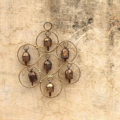 De Kulture Bell Metal Circular Ghantada Wind Chime Hanging Bells for Home Garden Balcony Decor Ideal for New Year Anniversary Birthday Party Decoration (Brown), 9X11.5 (DH) Inches