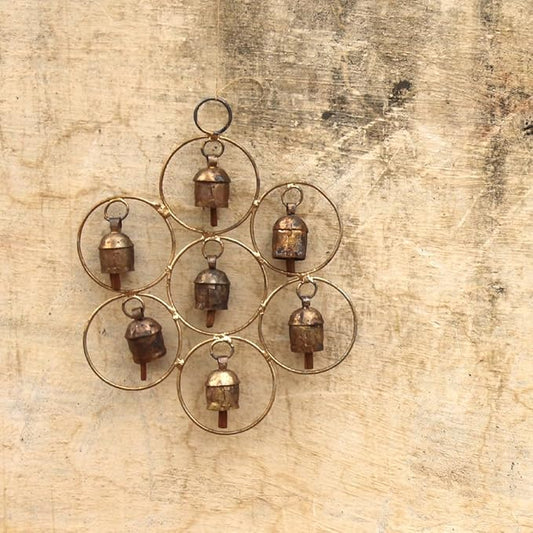 De Kulture Bell Metal Circular Ghantada Wind Chime Hanging Bells for Home Garden Balcony Decor Ideal for New Year Anniversary Birthday Party Decoration (Brown), 9X11.5 (DH) Inches