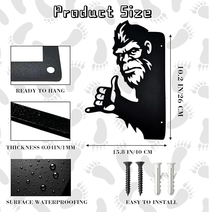 Zckjnoi Sneaky Sasquatch Metal Wall Art - Laser Cut Bigfoot Rock Gesture Sign, 15.8x10.2 Inch Outdoor Yard Decor for Garden & Tree Areas