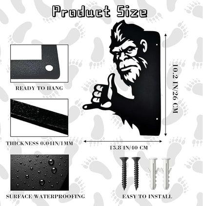 Zckjnoi Sneaky Sasquatch Metal Wall Art - Laser Cut Bigfoot Rock Gesture Sign, 15.8x10.2 Inch Outdoor Yard Decor for Garden & Tree Areas