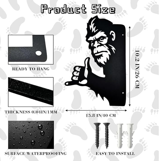 Zckjnoi Sneaky Sasquatch Metal Wall Art - Laser Cut Bigfoot Rock Gesture Sign, 15.8x10.2 Inch Outdoor Yard Decor for Garden & Tree Areas