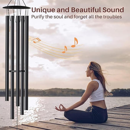 68” Large Wind Chimes for Home Garden Decor, Deep Tone Wind Chimes for Mom Grandma, Memorial Sympathy Gifts for Loss of Loved One, Black