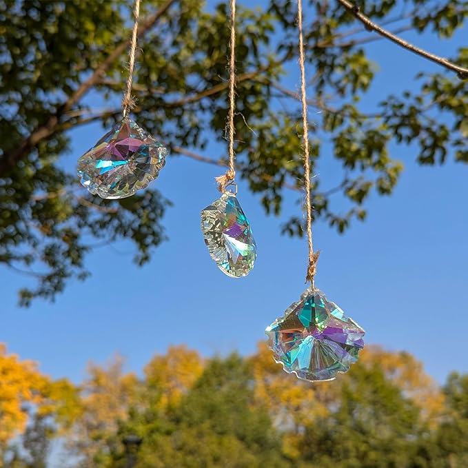 Crystal Prism Pendant DIY Suncatcher, Fan-Shaped Hanging Crystal Prism suncatchers for Window, Car, Garden & Home Décor,