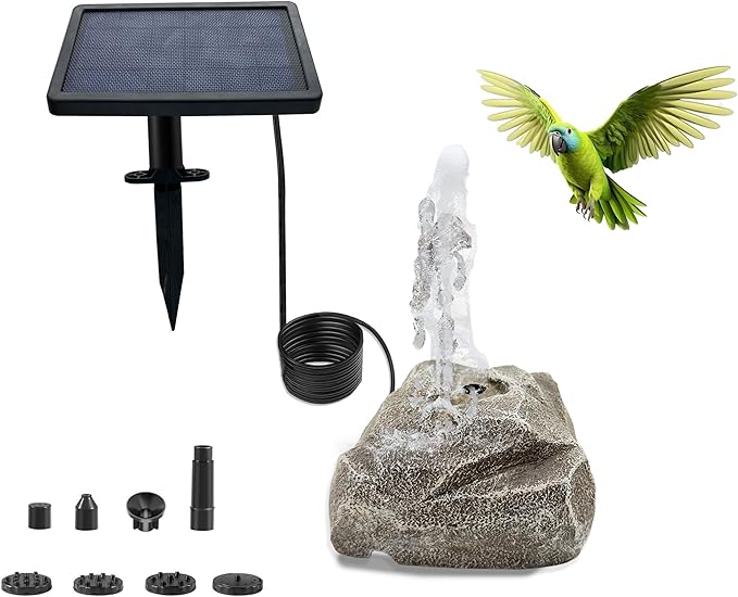 Solar Powered Bird Bath Fountain Equipped with Six Nozzles Rock Solar Bird Bath Power 3.5w Outdoor Water Fountain Suitable for Gardens Ponds Fish Tanks Courtyards