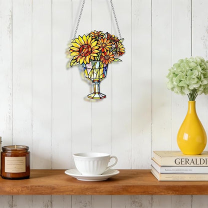 Sunflower Suncatcher Stained Glass, Sunflower Suncatcher Window Hanging, Flower Suncatcher for Grandma/Mom/Friend