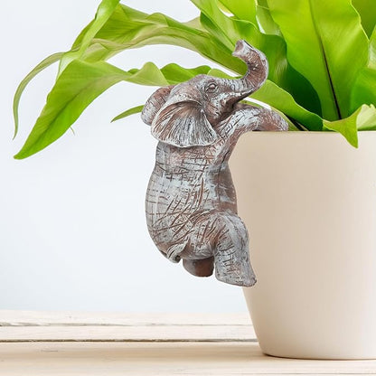 HPMAISON Climbing Elephant Plant Decorations for Pots Planter Flower Pot Hugger Resin Elephant Statue Garden Figurine for Fence Yard Lawn Outdoor Ornaments Office Decorations