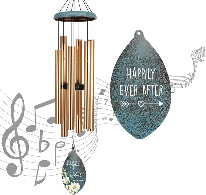 ASTARIN Engagement Gifts Wind Chime, Personalized Names & Date Wind Chimes Gifts for Couple 2025, Wedding Gift for Newlywed Bride Groom Husband Wife, Gift Valentine’s Day Produced in USA