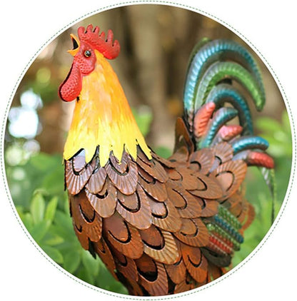 Metal Rooster Decor， Chicken Animal Yard Art Lawn Ornament Figurines Artwork for Outdoor, Patio,Backyard and Home Kitchen Decoration (Brown)