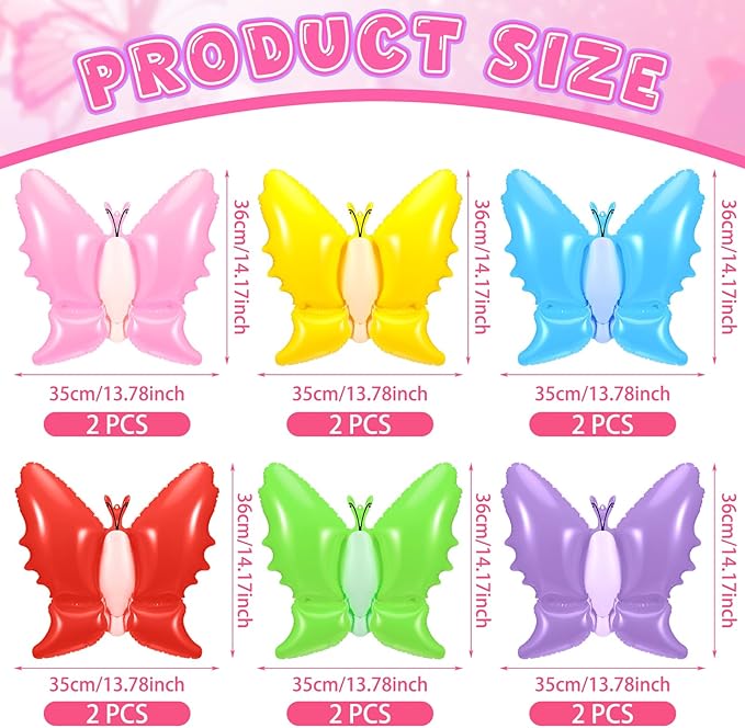 Realspring 12 Pcs 14 Inch Spring Inflatable Outdoor Decorations Butterfly Blow up Inflatable Birthday Party Decorations Giant PVC Spring Hanging Ornaments for Indoor Outdoor Garden Lawn Party Decor