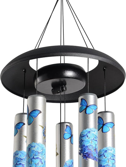 Blue Hydrangea Wind Chimes for Outside,Memorial Wind Chimes for Loss of Loved One Mother Father,Memorial Gifts,Sympathy Gift Baskets & Bereavement Gift idea,Wind Chime in Memory of a Loved One Mom
