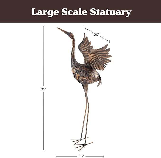 Pure Garden Flying Crane Garden Statue - 35-Inch-Tall Metal Yard Art Crane Statues for Outdoor Decor - Yard Crane Garden Sculptures & Figurines - Lawn Ornaments for Patio, Pond, or Backyard
