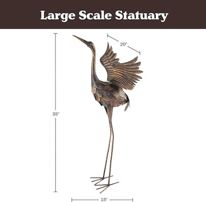 Pure Garden Flying Crane Garden Statue - 35-Inch-Tall Metal Yard Art Crane Statues for Outdoor Decor - Yard Crane Garden Sculptures & Figurines - Lawn Ornaments for Patio, Pond, or Backyard