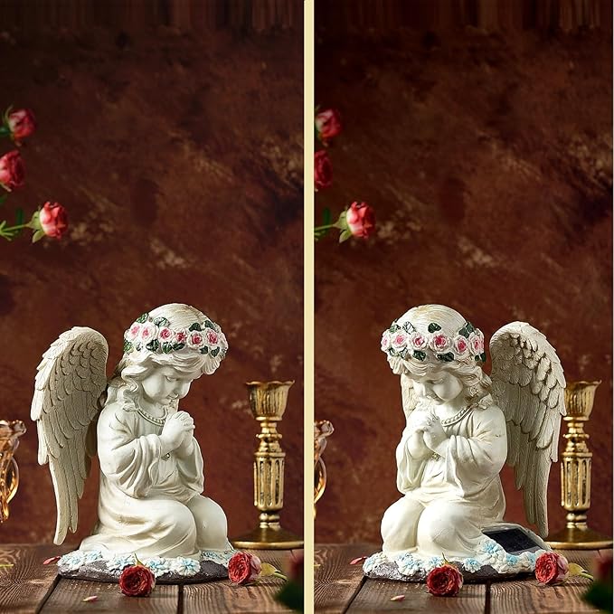 Solar Fairy Garden Decor for Outside Prayed Angel Sculptures Home Decoration, Solar Powered Angel Garden Statues for Outdoor Patio Yard Ornaments, Unique Gifts for Mom Grandma Wife