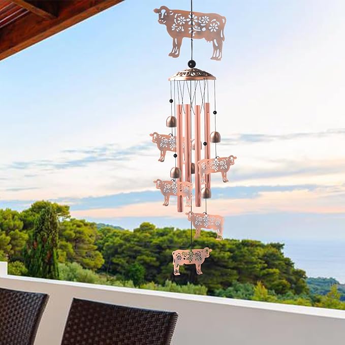 Cow Gifts for Women,Handcrafted Brass Ox Bulldog Wind Chimes Outdoor,Birthday Gifts for Men/Mom/Grandma Cow Metal WindChimes Outside/Indoors, Lawn, Patio, Garden Decor, Yard Decorations