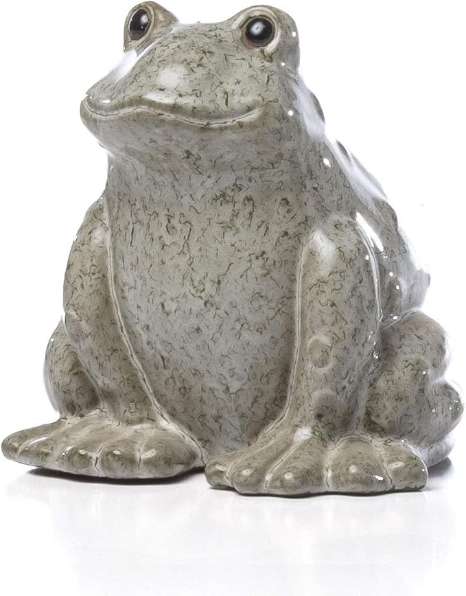 Alfresco Home 31-1563 Medium Calm Ceramic Frog Outdoor Figurine, Stone Grey