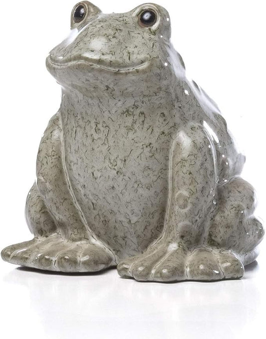 Alfresco Home 31-1563 Medium Calm Ceramic Frog Outdoor Figurine, Stone Grey