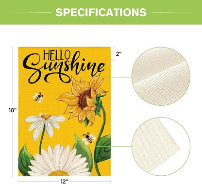 AVOIN colorlife Daisy Sunflower Hello Sunshine Garden Flag 12x18 Inch Double Sided, Summer Seasonal Holiday Burlap Yard Outdoor Decoration Yellow