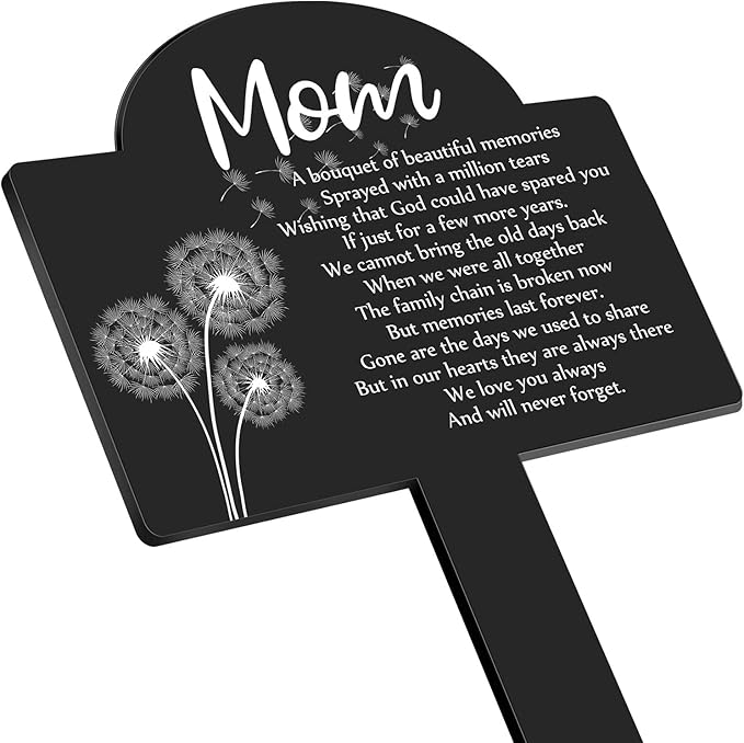 Roowest Cemetery Grave Decorations Acrylic Memorial Stakes Grave Stake Markers Sympathy Garden Plaque Waterproof Remembrance Sympathy Gift for Cemetery Graveside Outdoors Yard(Mom)