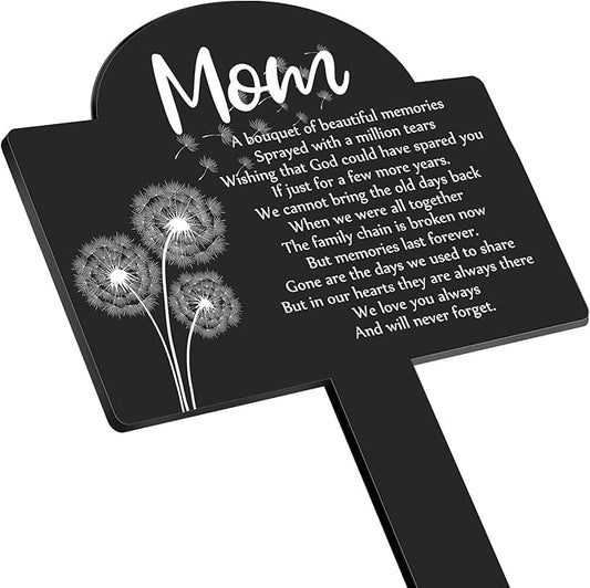Roowest Cemetery Grave Decorations Acrylic Memorial Stakes Grave Stake Markers Sympathy Garden Plaque Waterproof Remembrance Sympathy Gift for Cemetery Graveside Outdoors Yard(Mom)