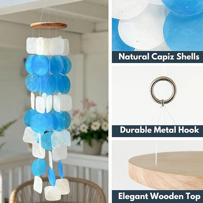 Solange & Frances Beach Decor Shell Wind Chimes for Outside, Sea Glass Wind Chimes, Gifts for a Beach Lover, Beachy Gifts for Women, Costal Decor, (Ocean Breeze)