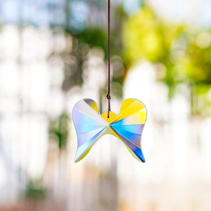 Window Hanging Crystal Angel Wing Prism Suncatcher AB Coating Ornament, Glass Angel Wing Sun Catchers Rainbow,Prism Crystals for Indoor Outdoor Garden Christmas Decor(76mm)