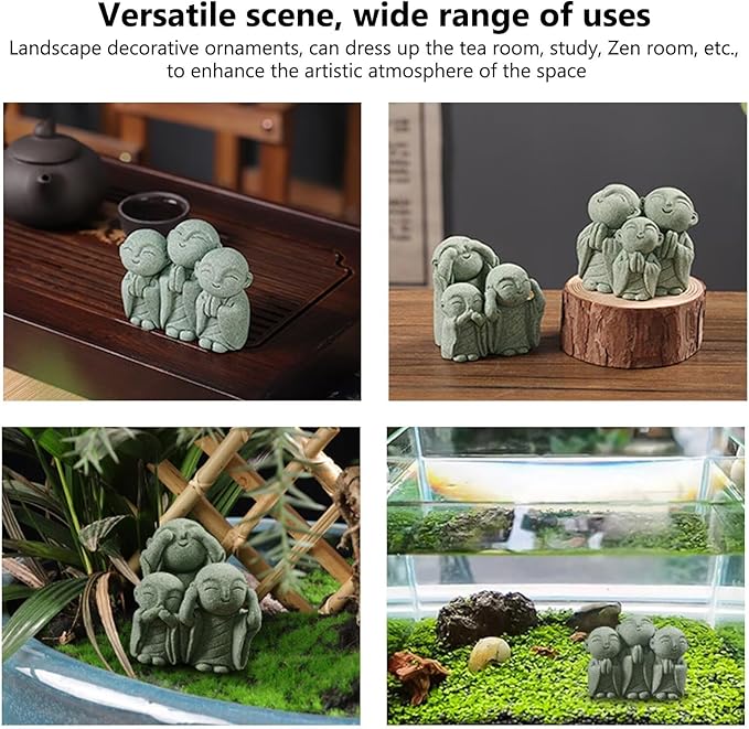 Buddha Statue Green Sandstone Zen Decor Feng Shui Decor for Home Fish Tank Aquarium Garden (Style 2)