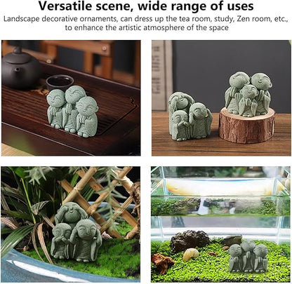 Buddha Statue Green Sandstone Zen Decor Feng Shui Decor for Home Fish Tank Aquarium Garden (Style 2)