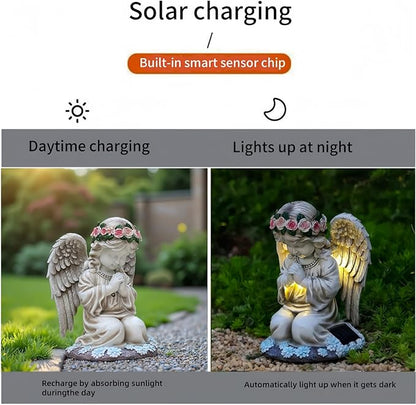 Solar Angel Garden Statue,Figurines Outdoor Decor,Outdoor Solar Statue with LED Lights for Yard,Patio,Lawn Art Decoration,Housewarming Gift (Praying Angel)