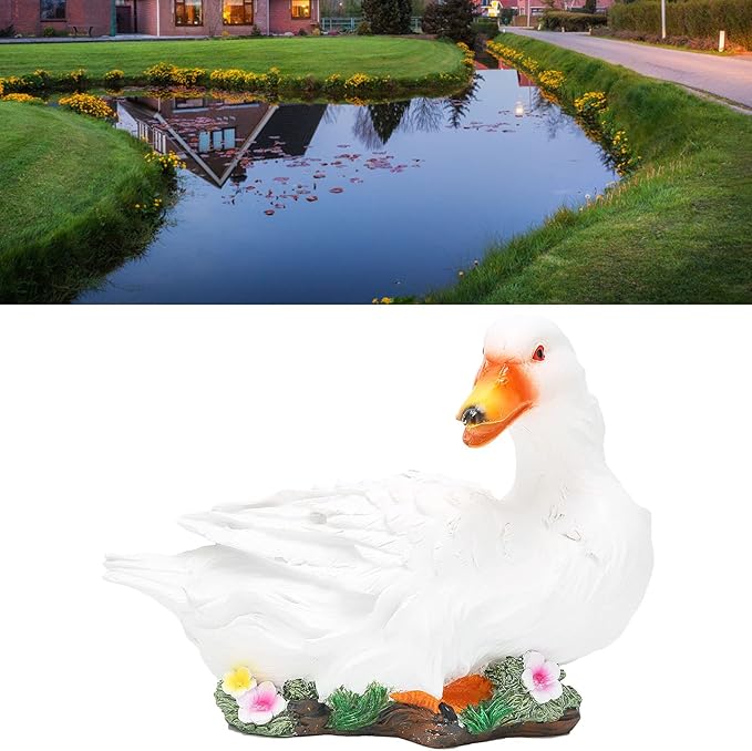 Agatige Garden Duck Ornament, Resin Duck Sculpture Statue Yard Patio Art Decor Sculptures Table Ornament for Outdoor Garden Yard (White Lying Duck)