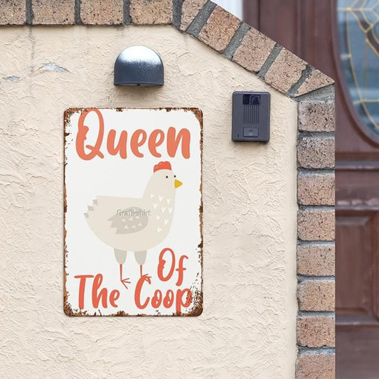 Patio Wall Decor Queens OF THE COOP Light Version Metal Signs Dining Room Wall Decor For Home,Bathroom,Yard,Kitchen,Office,Cafe,Hotel Funny Quotes & Inspirational Life Sayings 8X12inch