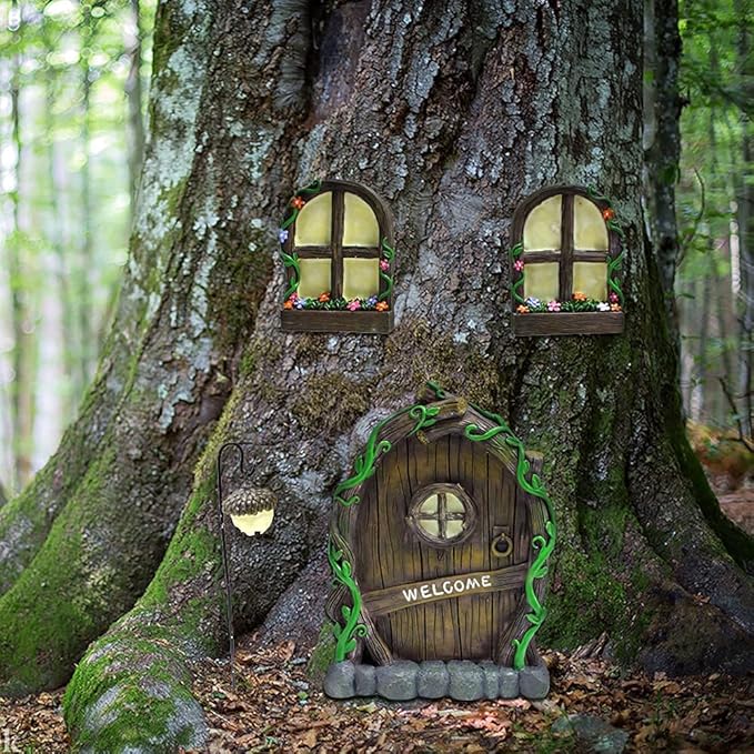 Outdoor Statues Garden Decoration,Yard Sculpture Figurine,Outdoor Statuette Garden Resin Statues,Gardening Supplies Garden Statues Ornament,Trees Decoration Garden Accessories Glow in The Dark