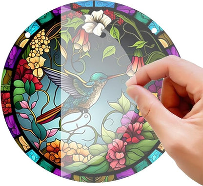 Stained Glass Window Hanging,Paint Bird Flower Suncatcher Diamond Glass Panel Bird Sun Catchers Decor for Birthday for Women, Men, Wife, Aunt, and Friends 5.9x5.9 in