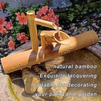 DIY Solar Water Pump Kit, Outdoor Solar Fountain, 6W Solar Panel Fountains, Split-Resistant All Natural Bamboo Fountain, for Desk Patio Yard,14"