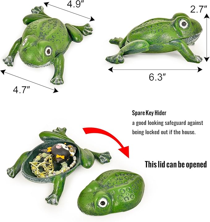 Sungmor Cast Iron Key Hider Outdoor Frog Statue, Hide Spare Key Holder for Outside, Small Garden Frog Statue Lawn Ornament, Indoor Decoration Jewelry Trinkets Box