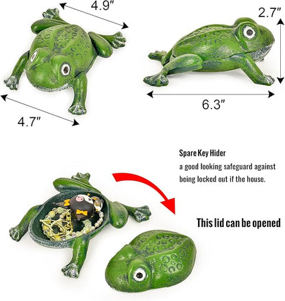 Sungmor Cast Iron Key Hider Outdoor Frog Statue, Hide Spare Key Holder for Outside, Small Garden Frog Statue Lawn Ornament, Indoor Decoration Jewelry Trinkets Box