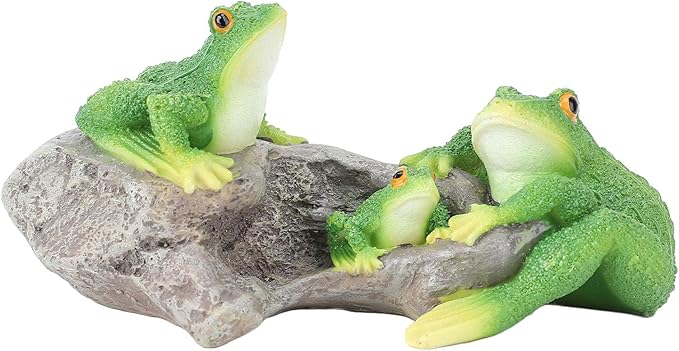 Premium Outdoor Statue, Sun Proof and Weather with Hand Painted Vivid Design for Gardens Balconies and Indoor Spaces (Frogs On The Stone)