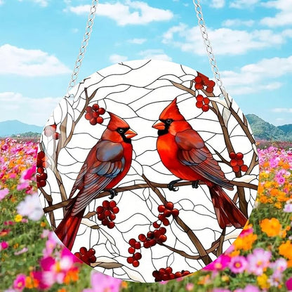 1 pcs 5.9'' Acrylic Window Hanging Cardinal Suncatcher Decor,Red Bird Suncatcher Panel Outdoor Wall Art Stained Panel Hangings Gift for Home Garden Ornament for Birds Lover (Style A)