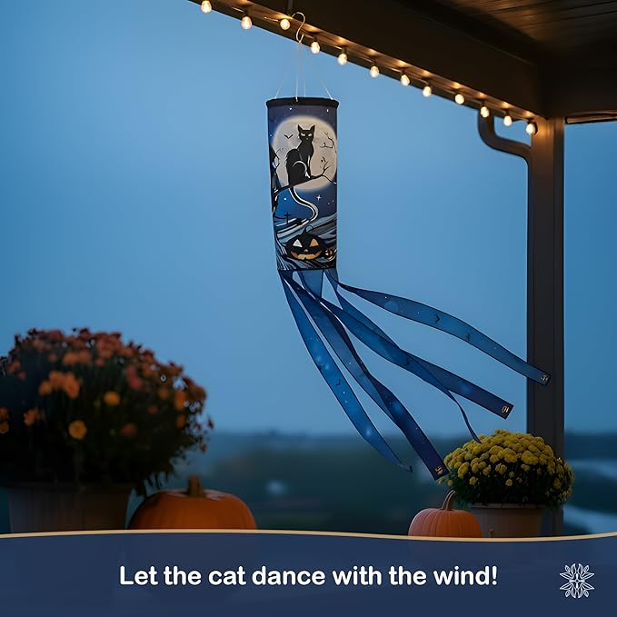 Madrona Brands Halloween Black Cat Windsock | Durable Outdoor Hanging Wind Sock Decoration | Yard, Porch, Lawn | 48 Inch